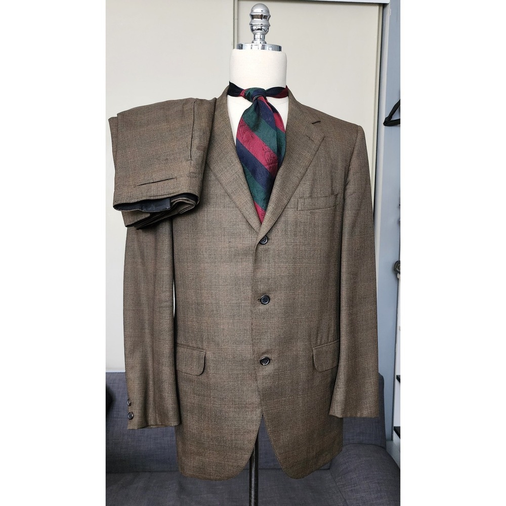 Vtg Hickey Freeman Brown Wool Men 3 Roll 2 Bttns Ivy Sack  Suit 40, Pant 36X29.5